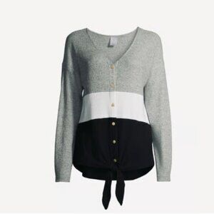 No Boundaries Color Block Monochrome Front Tie Sweater